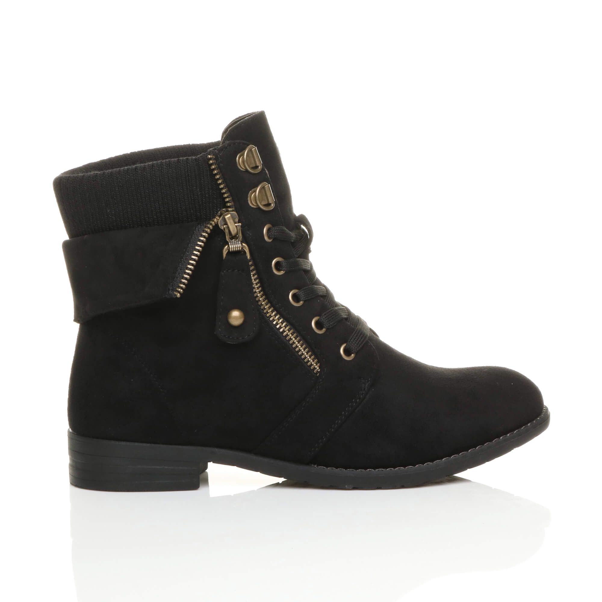 AJVANI Lace Up Knitted Collar Biker Ankle Boots