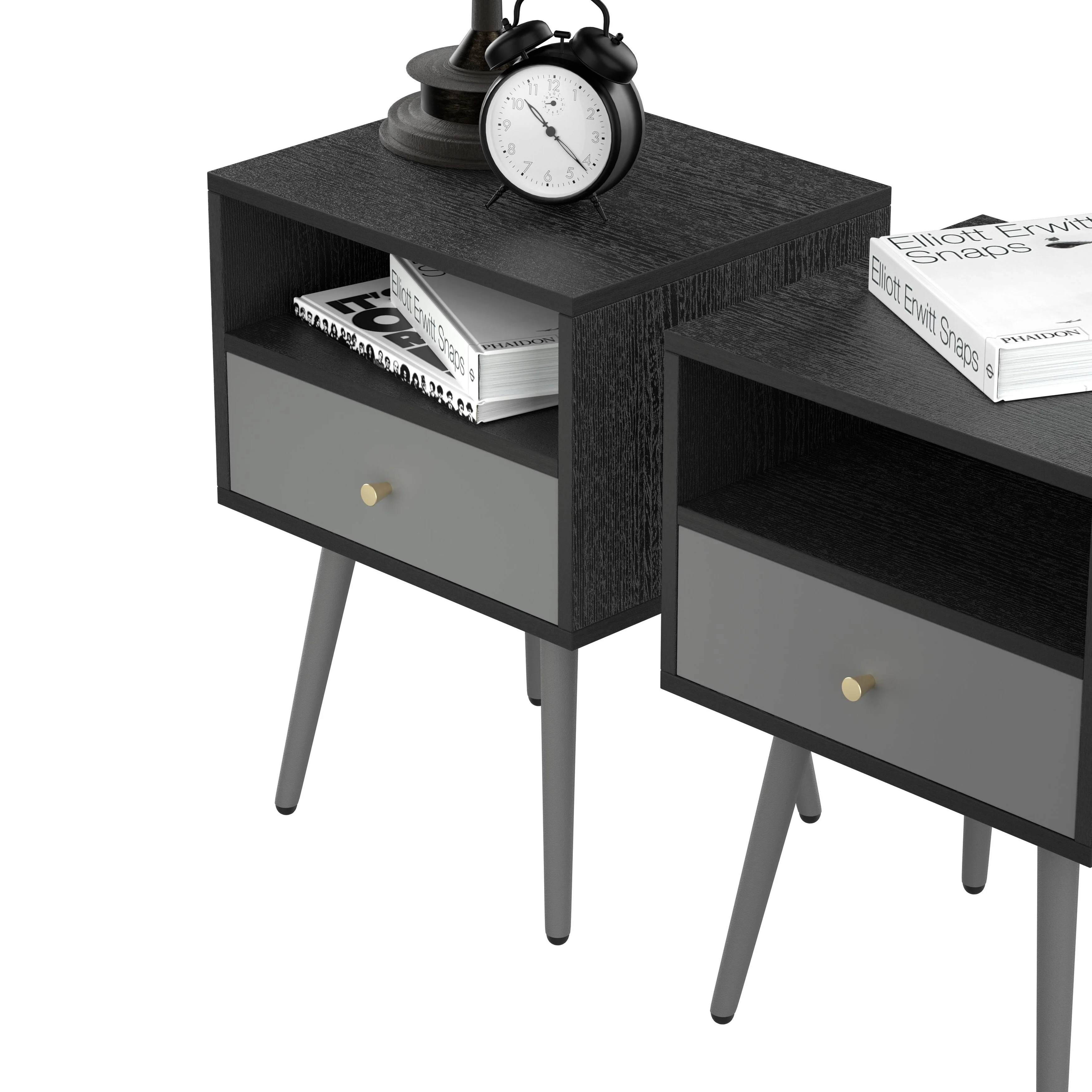 Dark Grey Modern 1-drawer Nightstand (Set of 2)