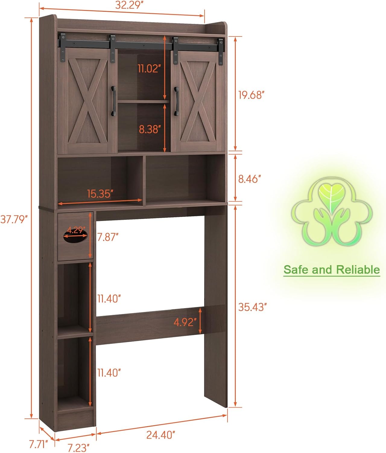 Vabches Over The Toilet Storage Cabinet, Farmhouse Storage Cabinet Over Toilet with Sliding Doors & Toilet Paper Holder Stand，Home Space-Saving Toilet Rack, for Bathroom, Laundry and Restroom