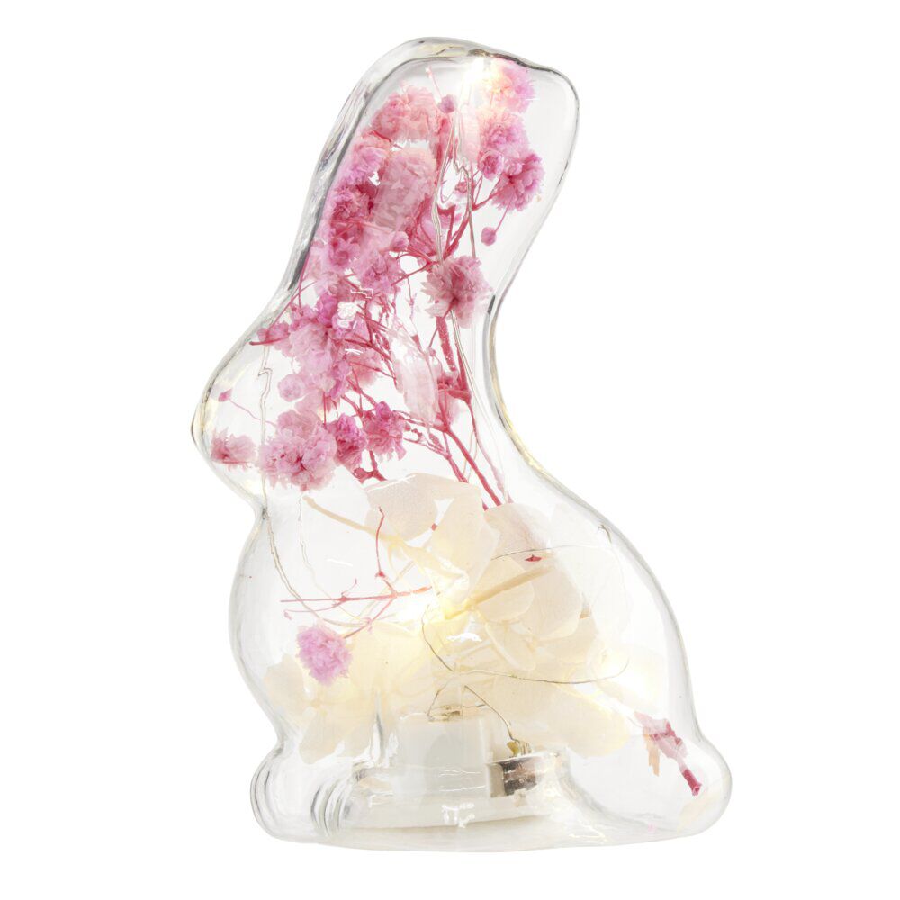 Lampe LED forme lapin en verre H12cm (2 modèles)
