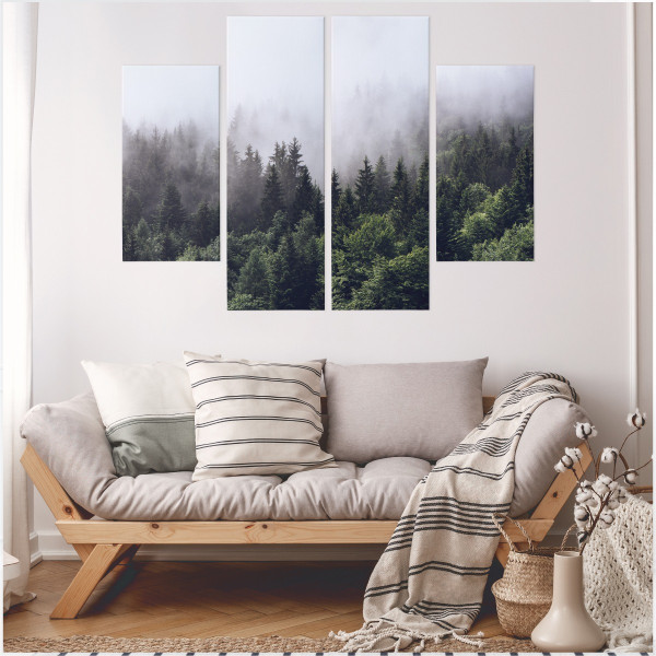Obraz 4 Częściowy LAS Drzewa Krajobraz 3D 80x60cm