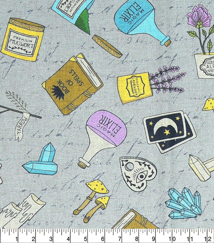 Gray Spells & Potions Novelty Cotton Fabric