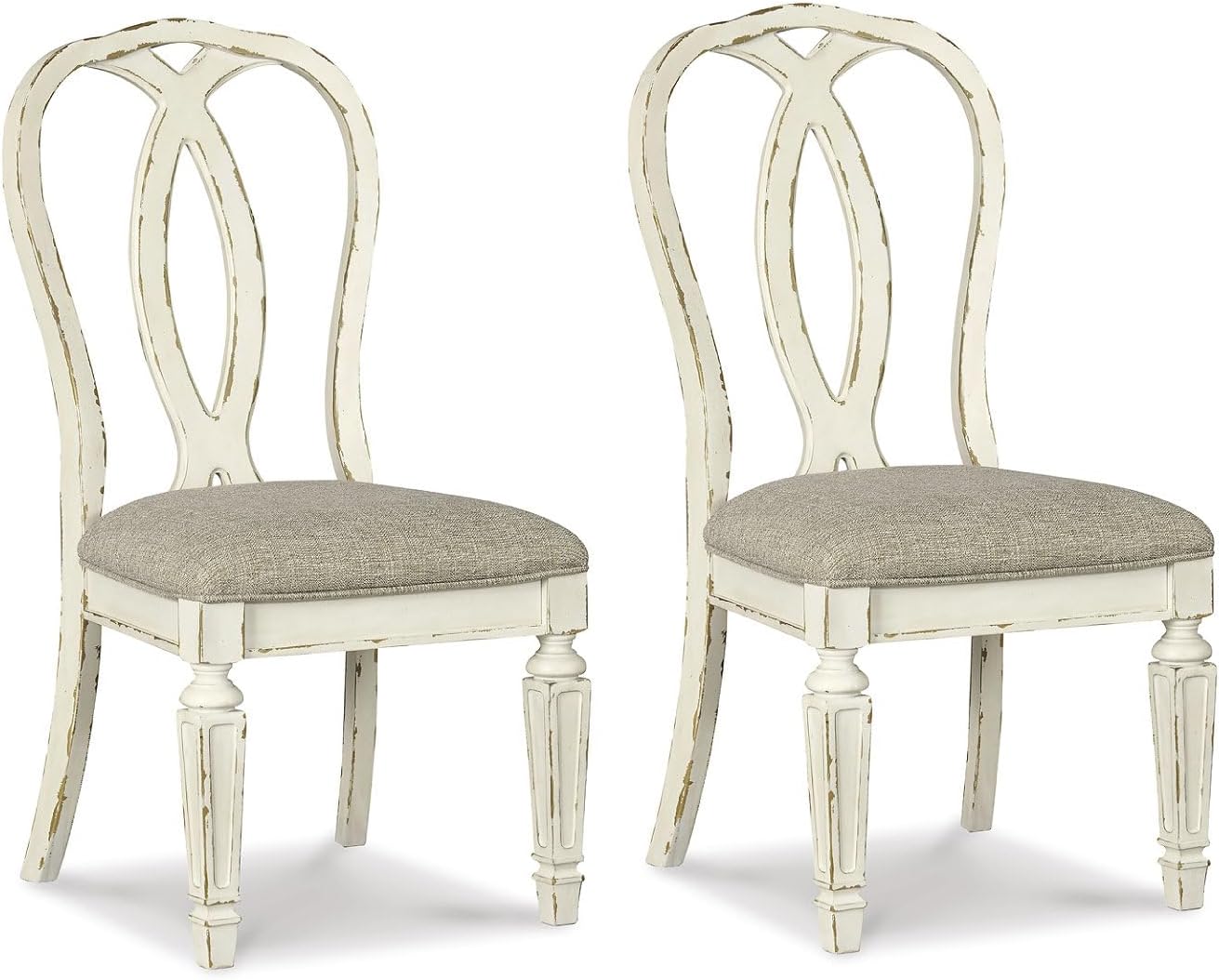 Signature Design by Ashley Realyn French Country Ribbon Back Dining Chair, 2 Count, Chipped White