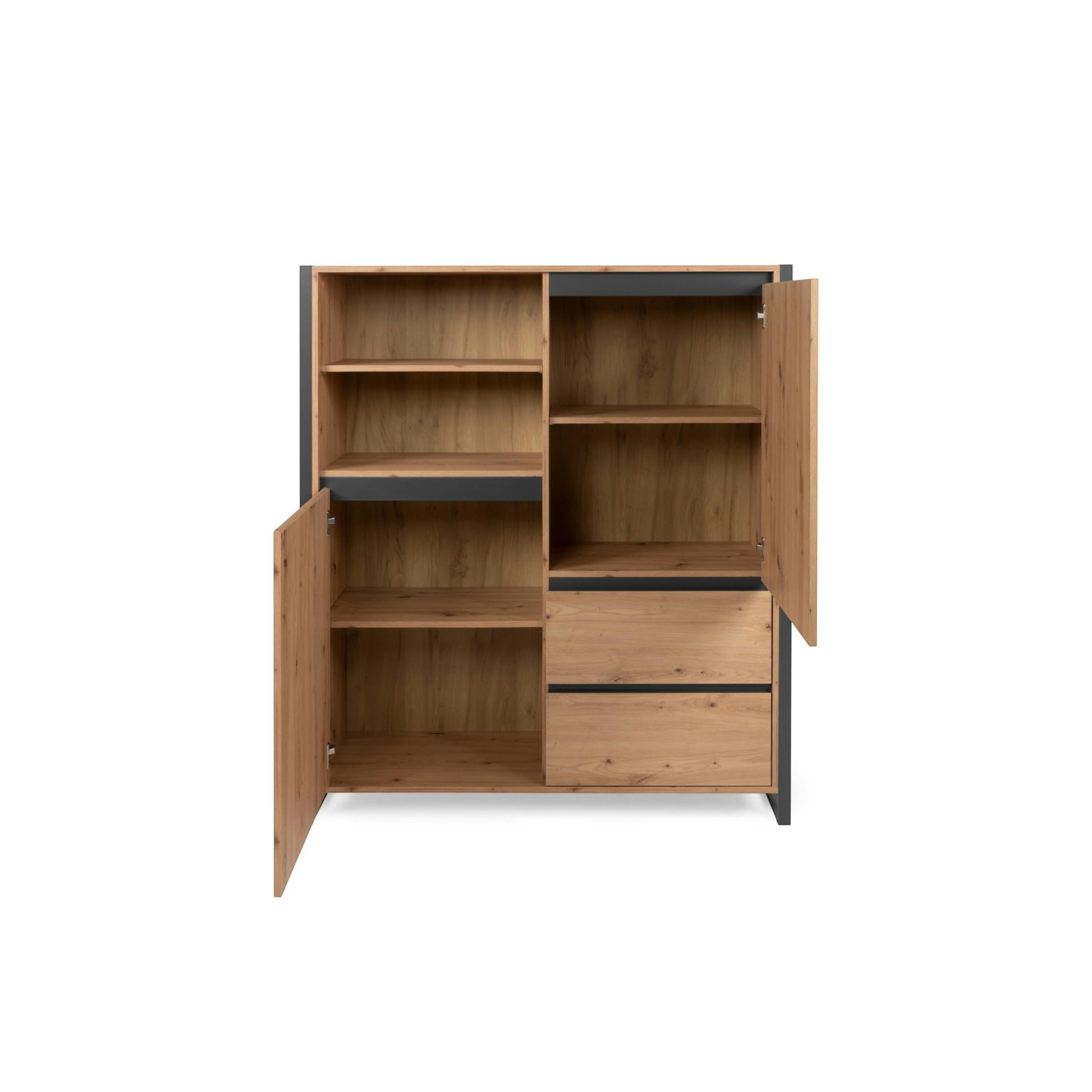 Buffet haut effet chêne 2 portes 2 tiroirs ALVA