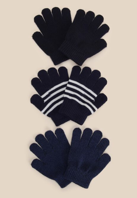 Younger Boys 3pk Blue Stripe Touch Screen Gloves