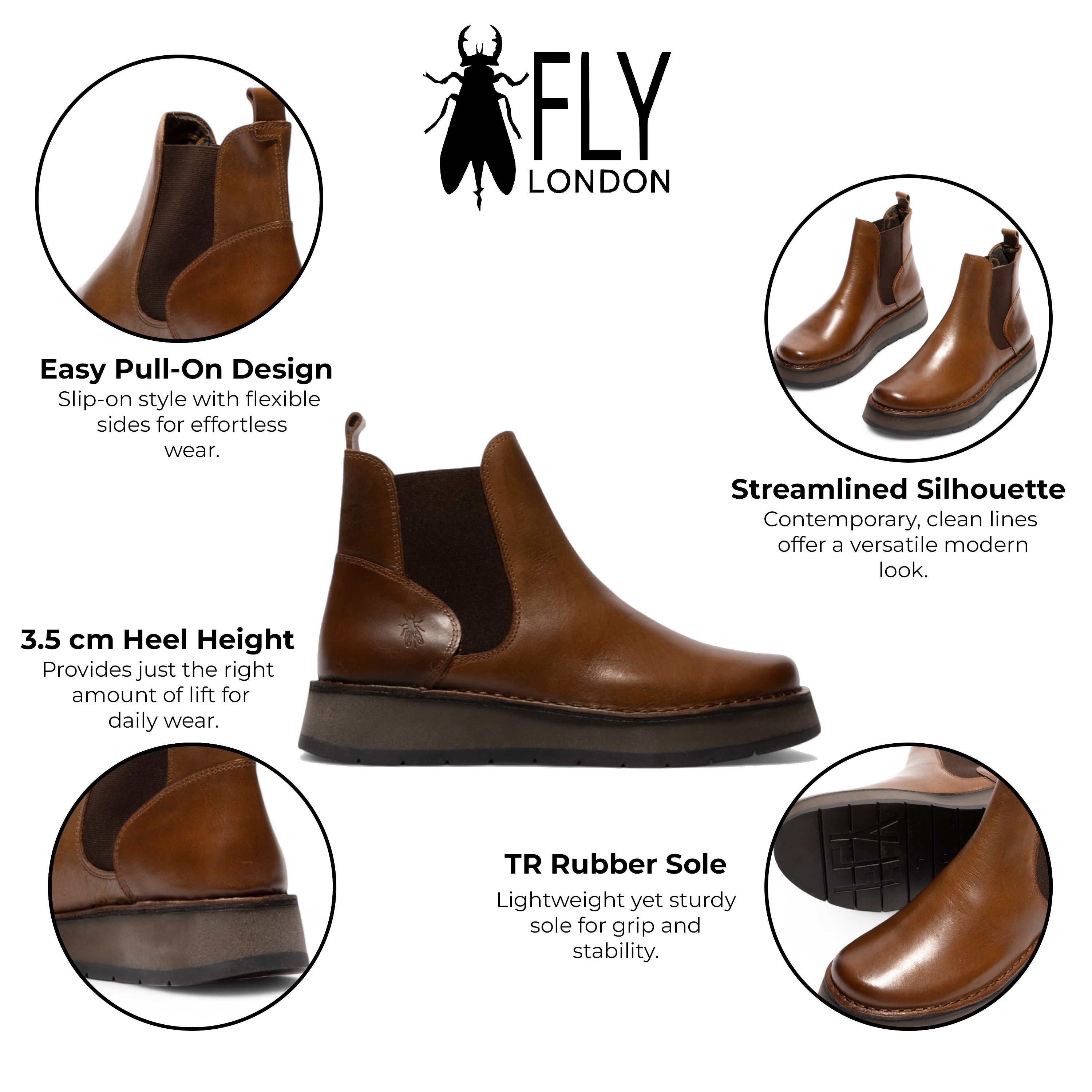 Infinity Leather Fly London RAWI131 Chelsea Leather Ankle Pull-On Classic Comfort Boots