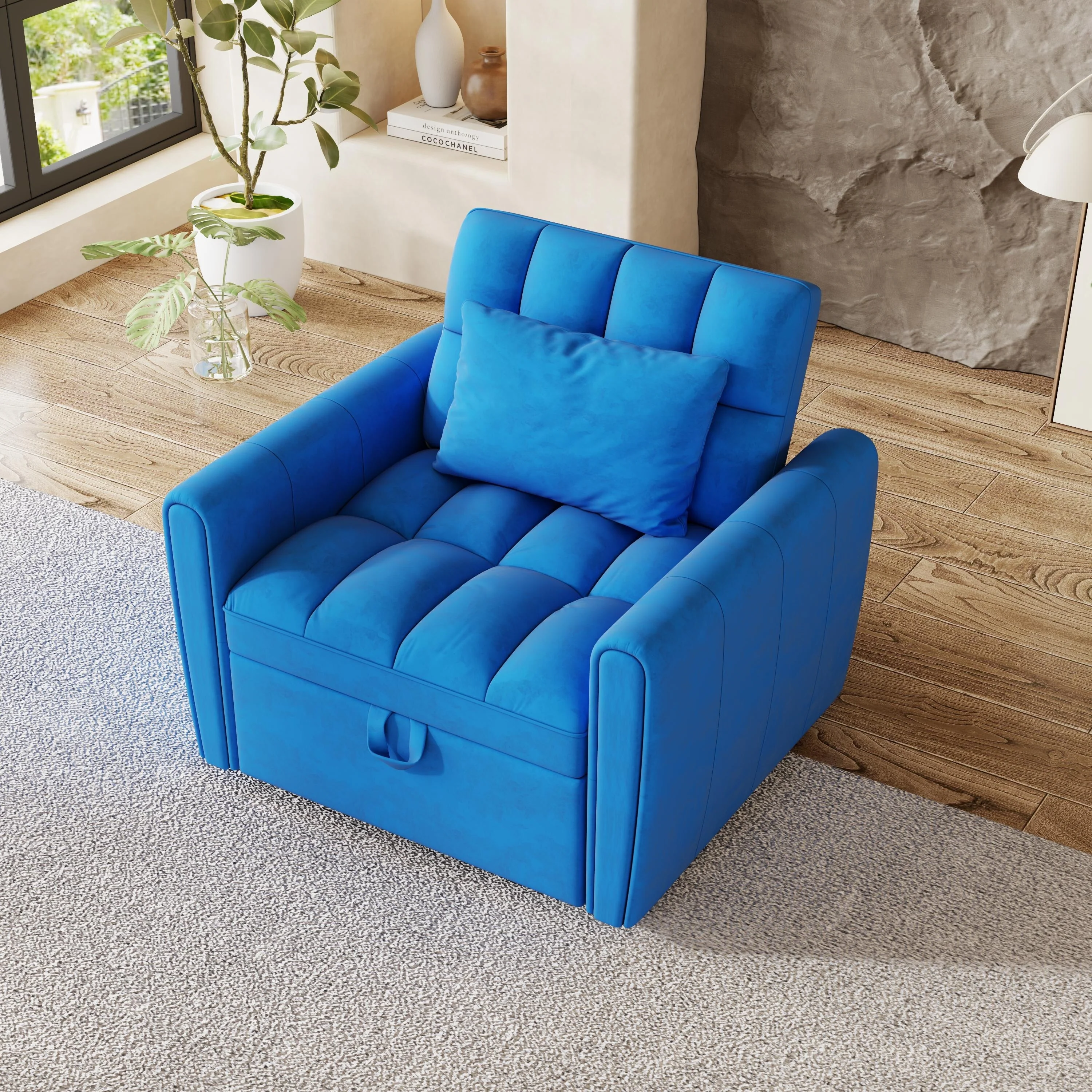 38.2-inch foldable large-size sofa bed, modern velvet single sofa, sofa bed with adjustable backrest