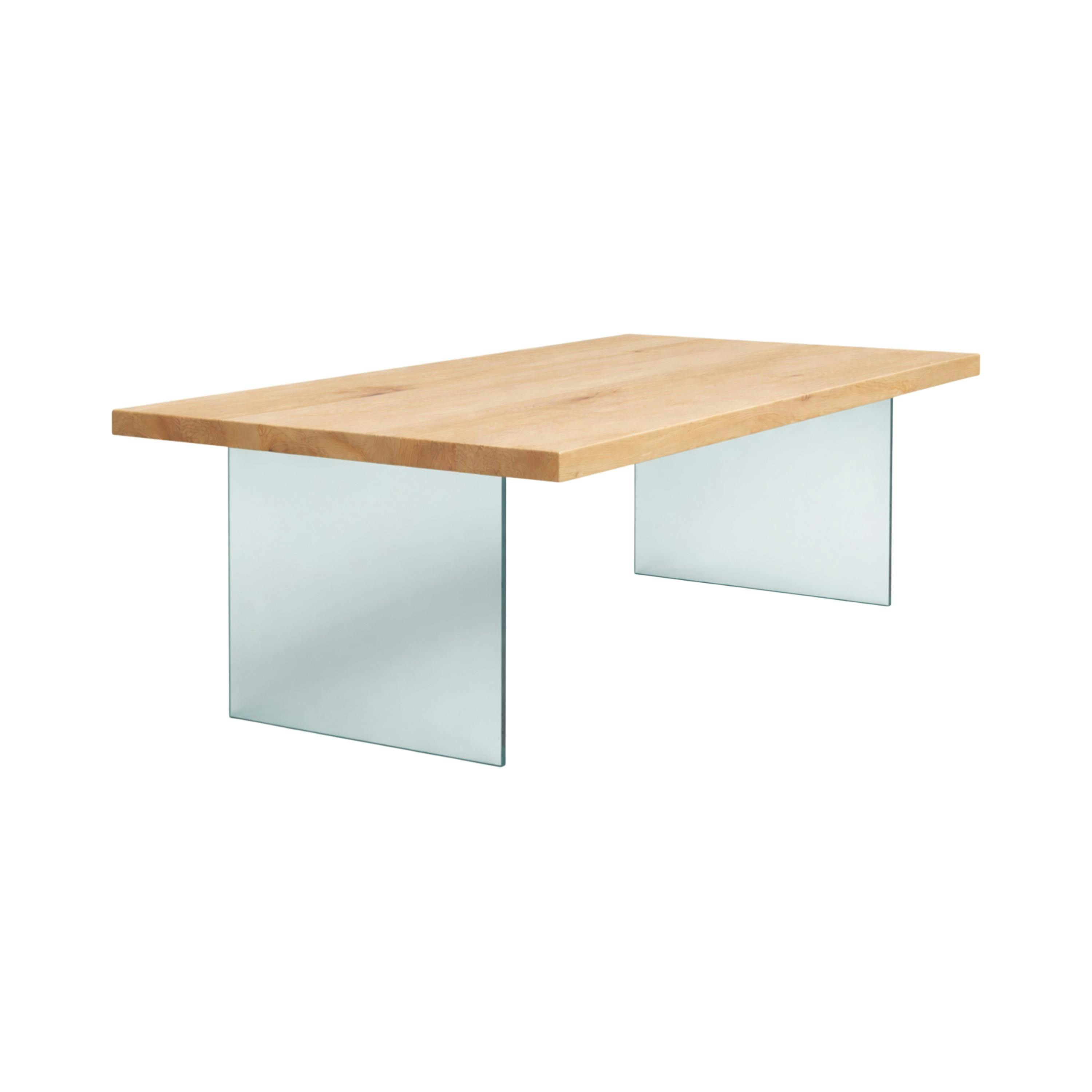 Table extensible bois blanc bords droits pieds verre 240 cm PALERME