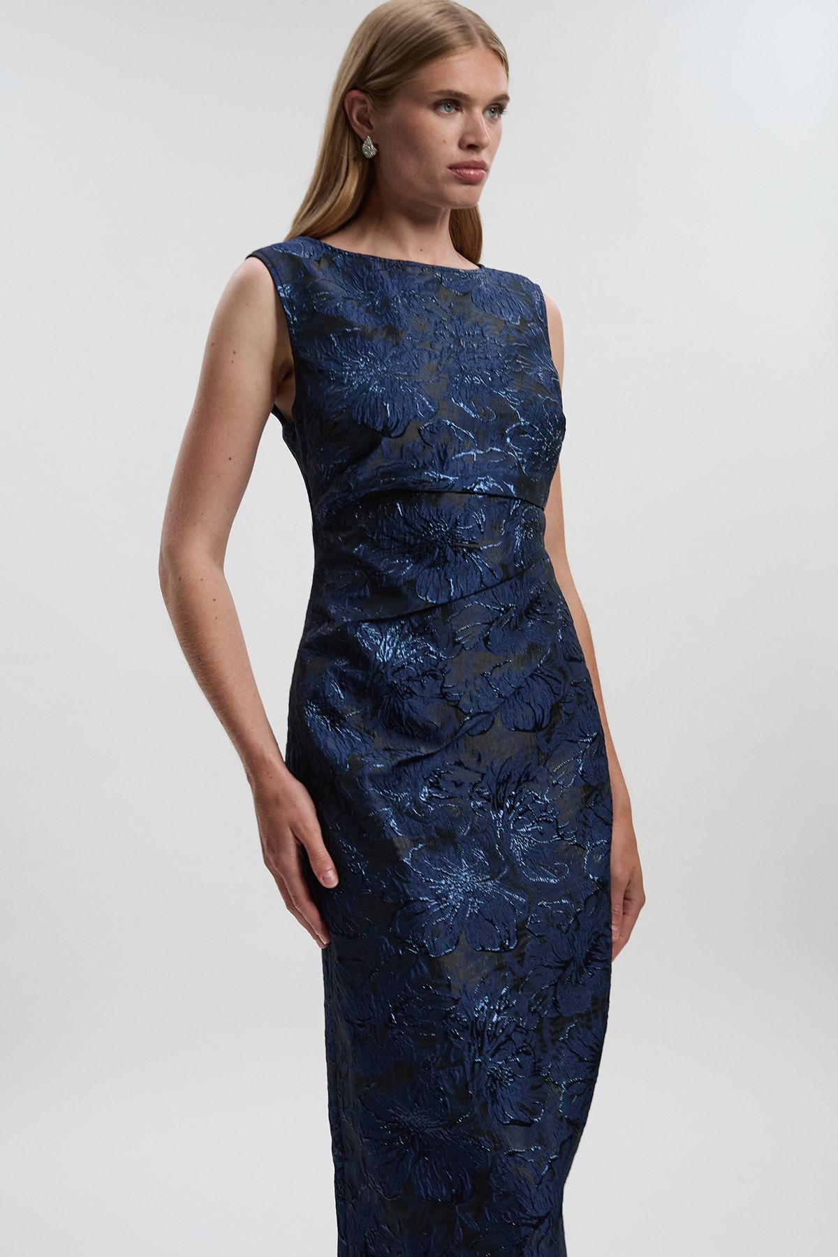 KarenMillen Floral Textured Jacquard Asymmetric Pencil Dress