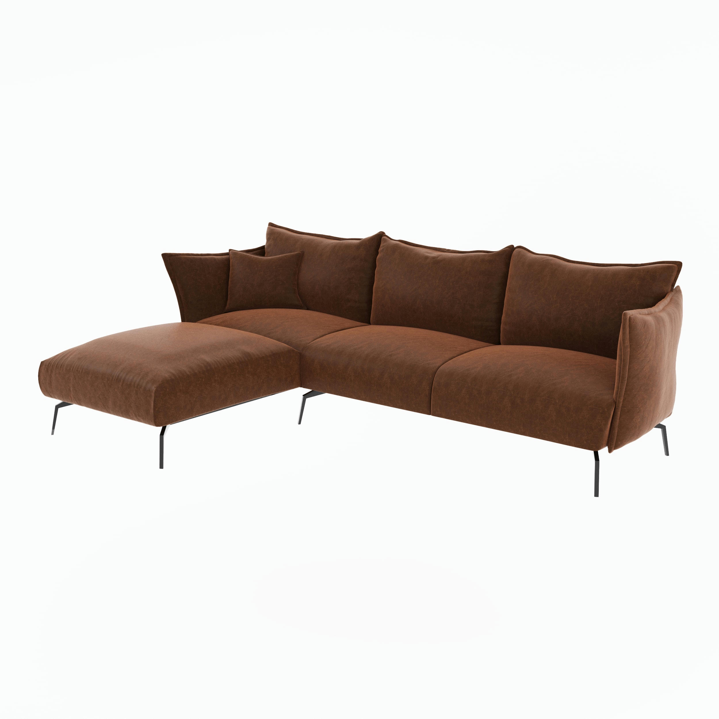 LENNY - Canapé d'angle gauche tissu effet cuir vintage cognac