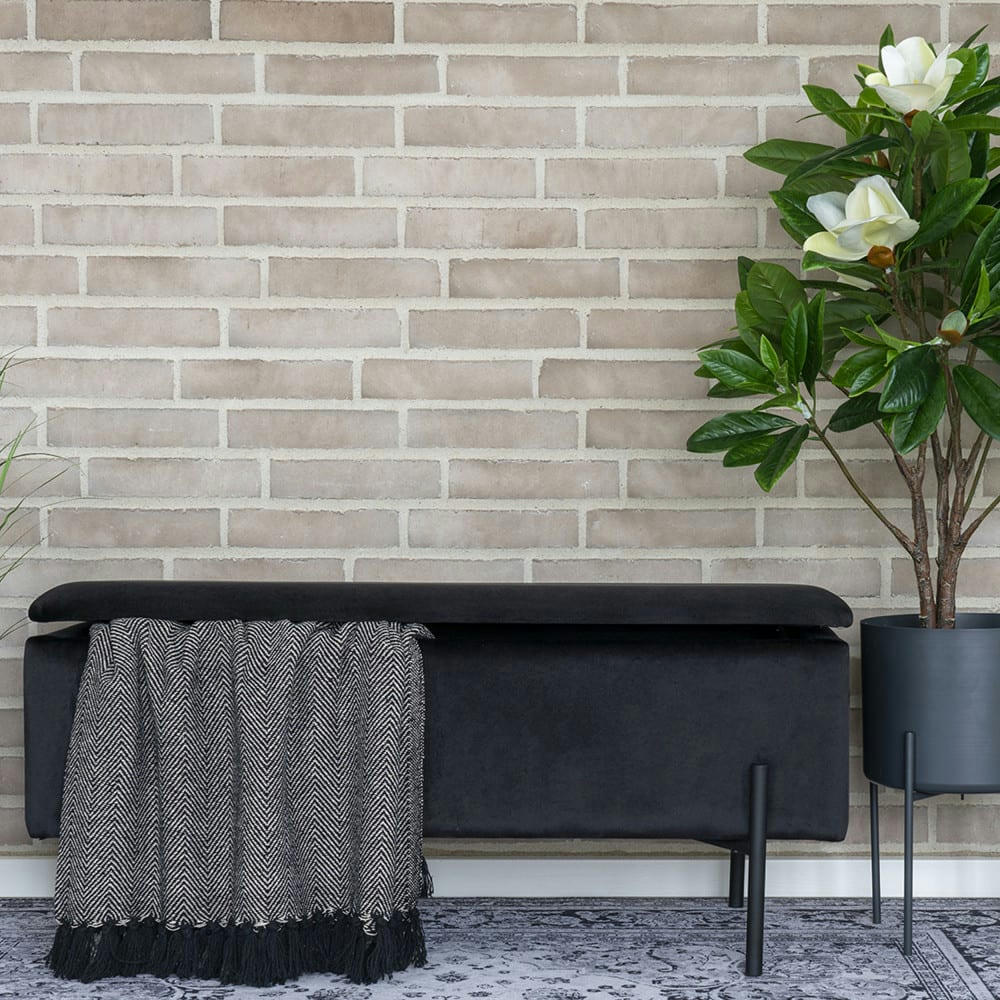 WATFORD - Banc avec coffre de rangement en velours et métal noir