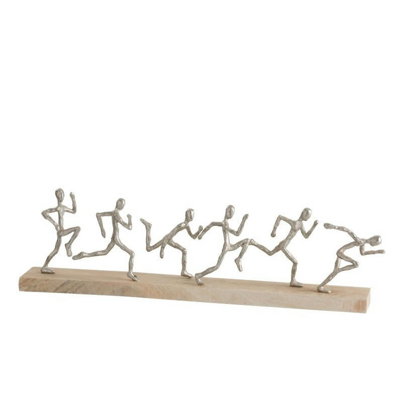 COURSE - Statue 6 coureurs aluminium/bois argent/naturel L67cm
