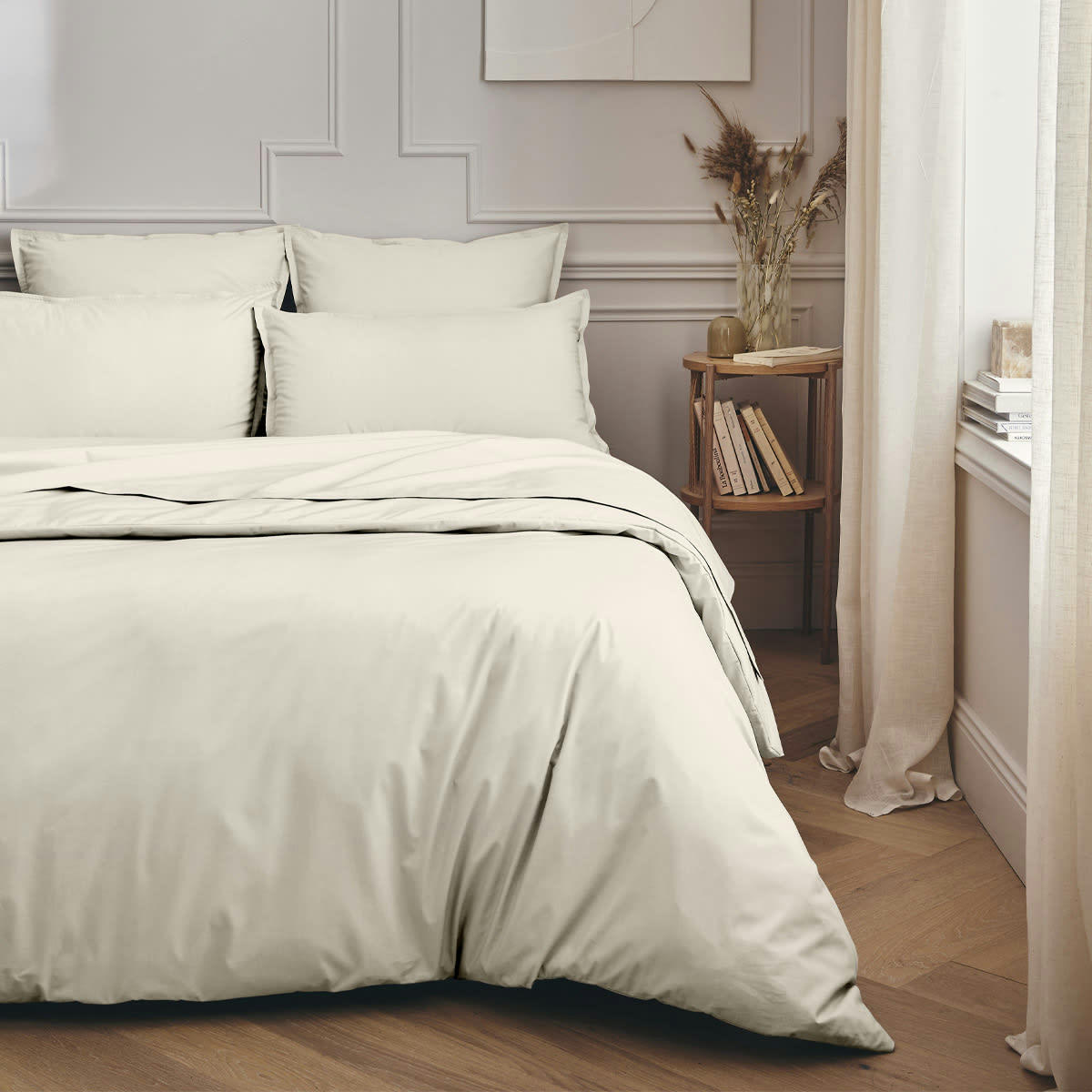 PREMIERE - Parure de lit en percale de coton meringue 140x200