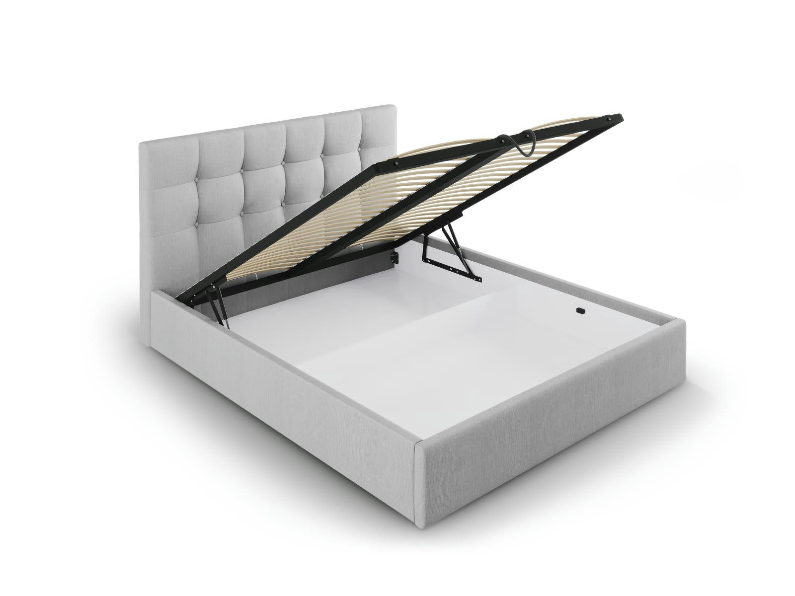 PHAEDRA - Lit coffre avec tête de lit 160x200 cm en tissu structuré gris clair