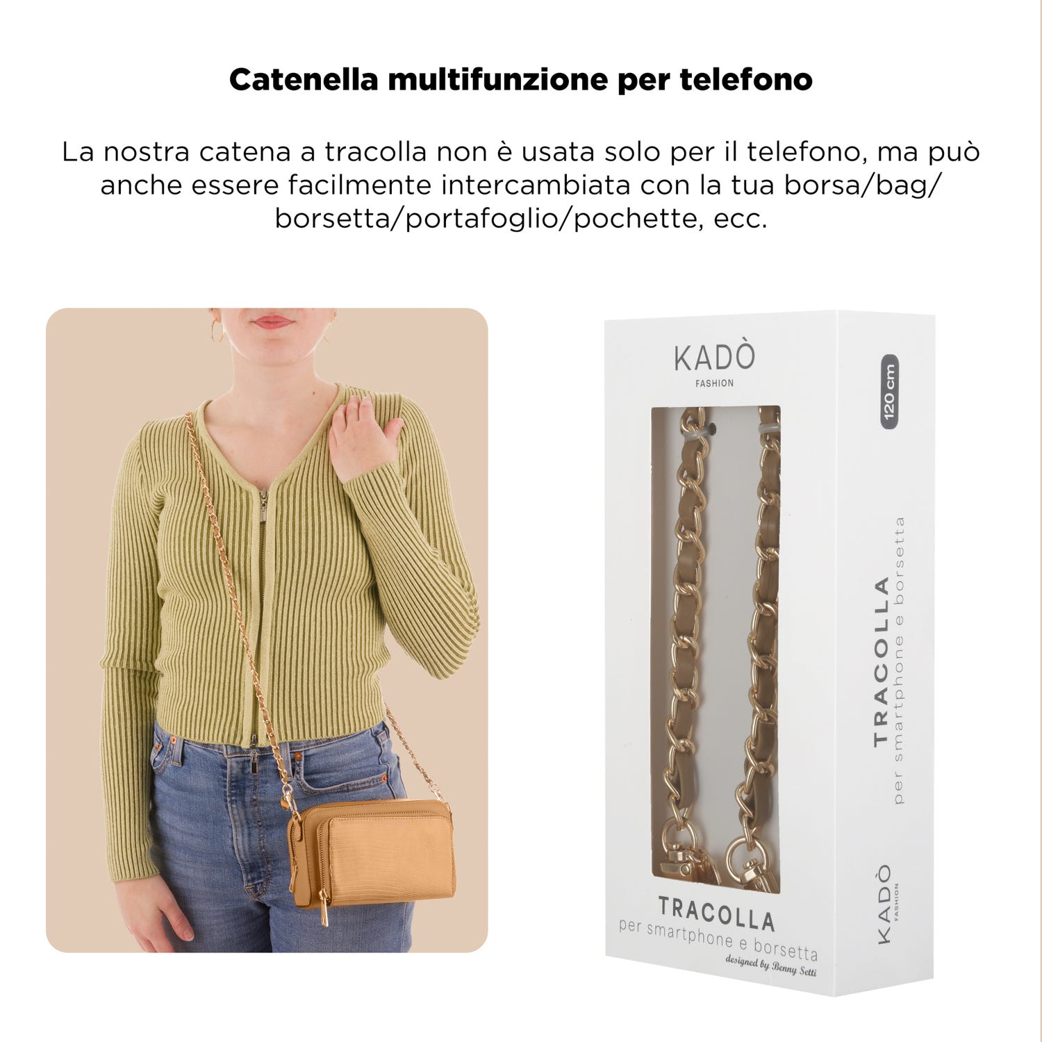 Tracolla smartphone e borsetta marrone oro 120 cm – Fashionally