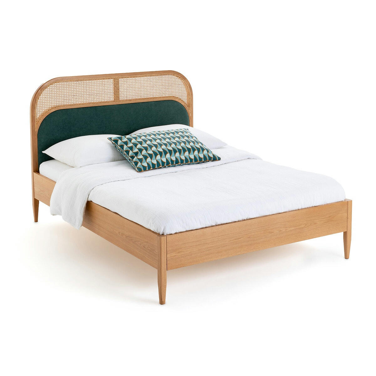 Lit cannage et velours avec sommier Buisseau