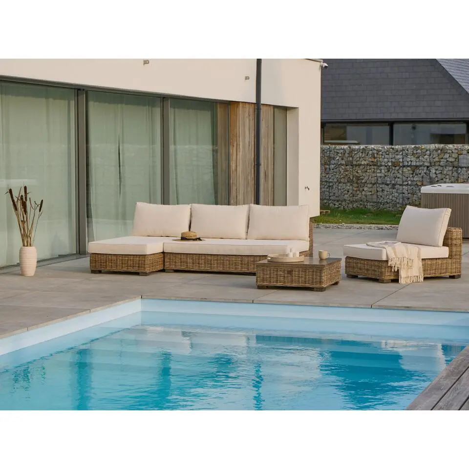 VARALLO - Loungeset 4-zits - Gebroken wit - Linkszijdig - Rotan