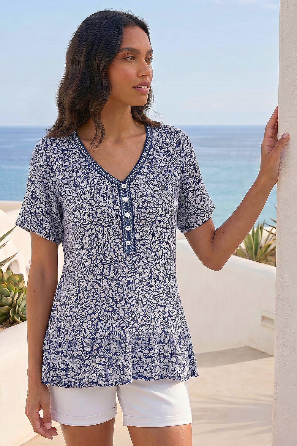 Roman Ditsy Floral Trim Detail Top