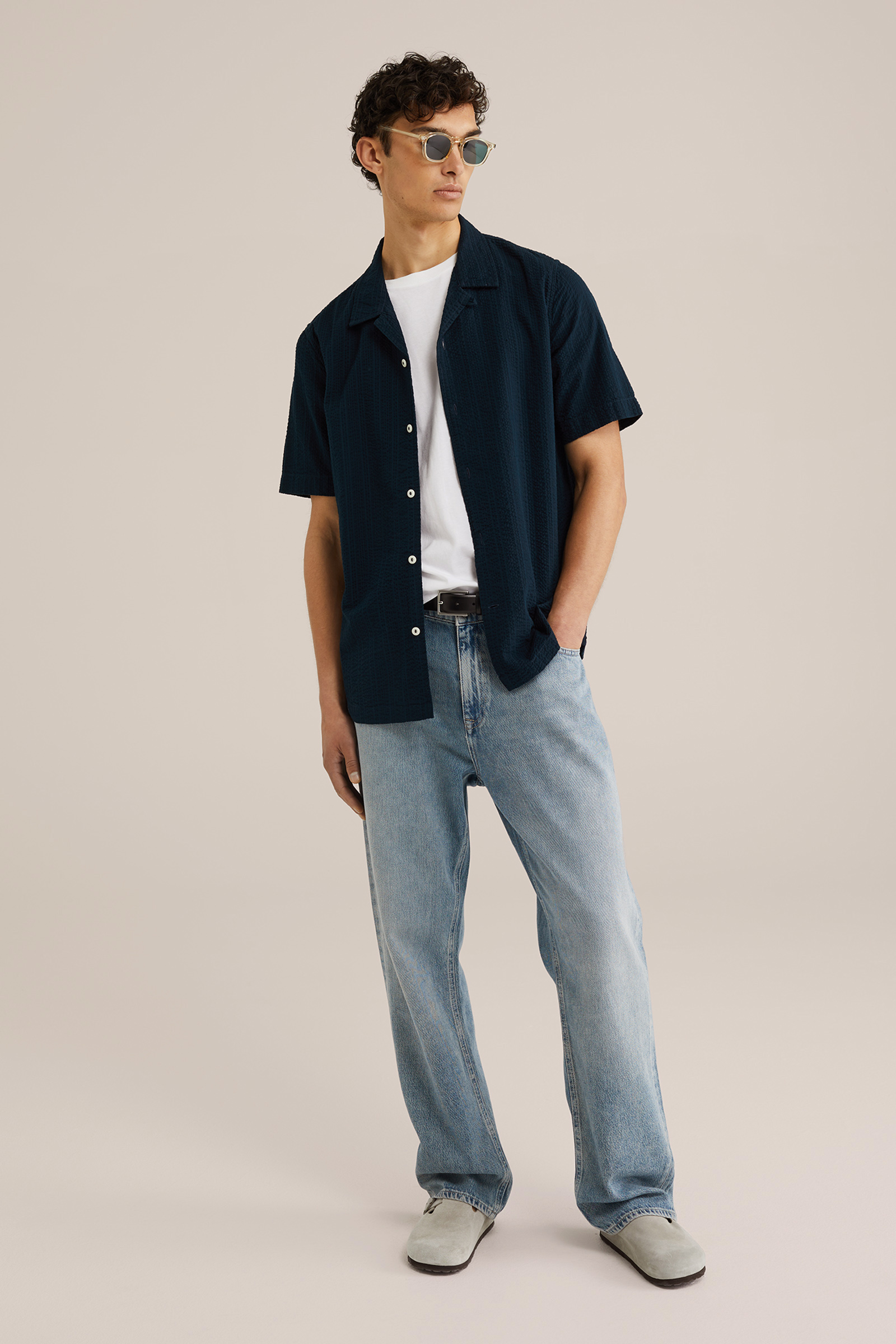 Heren Regular fit overhemd van seersucker