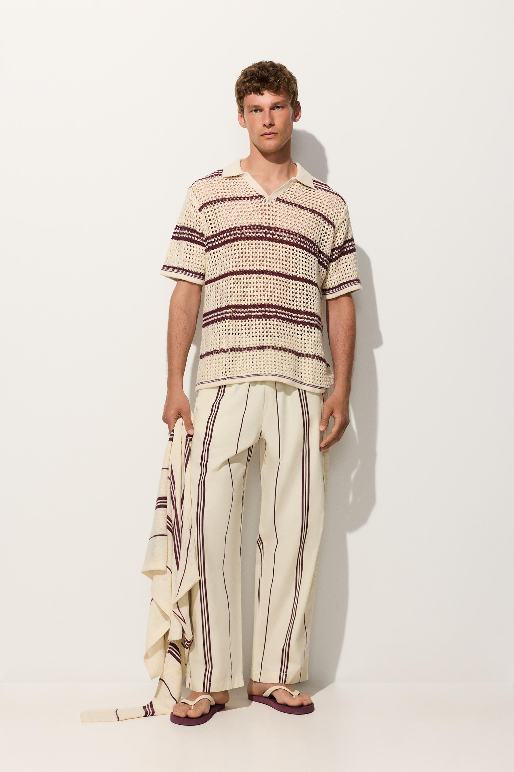 Hombre | Polo rayas beige punto calado