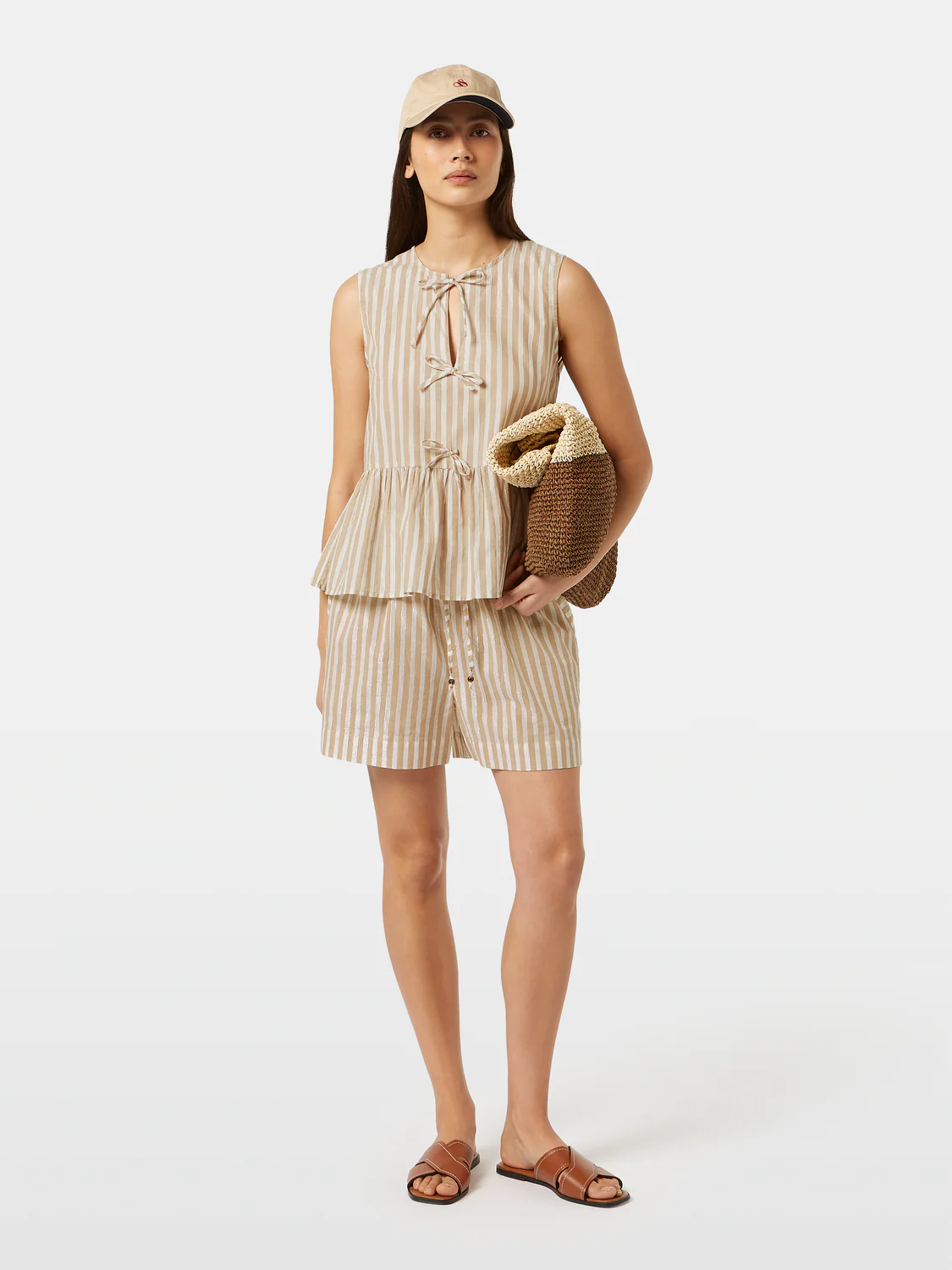 High-Rise Lurex Stripe Printed Shorts