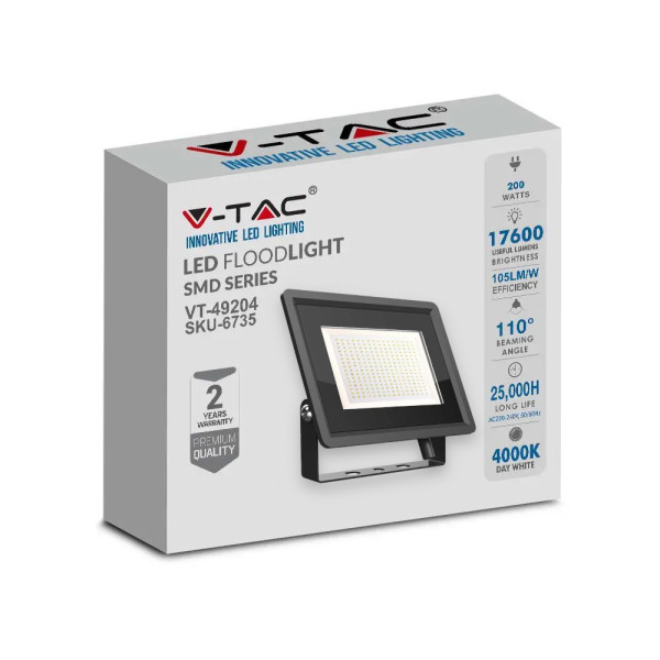 Naświetlacz halogen 49204czarny LED 200W 17600lm 4000K IP65 V-TAC