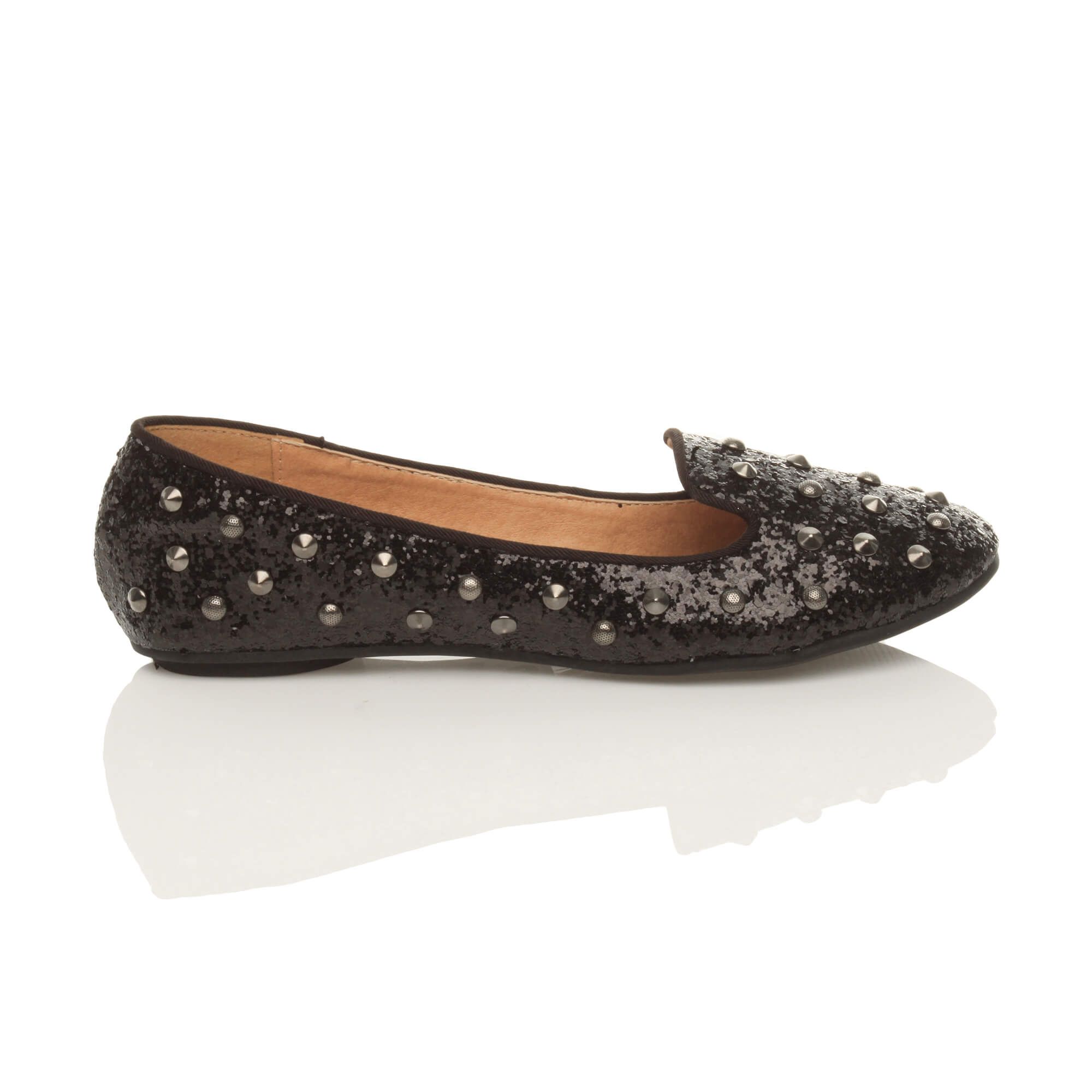AJVANI Flat Heel Studded Glitter Loafers Ballet Pumps