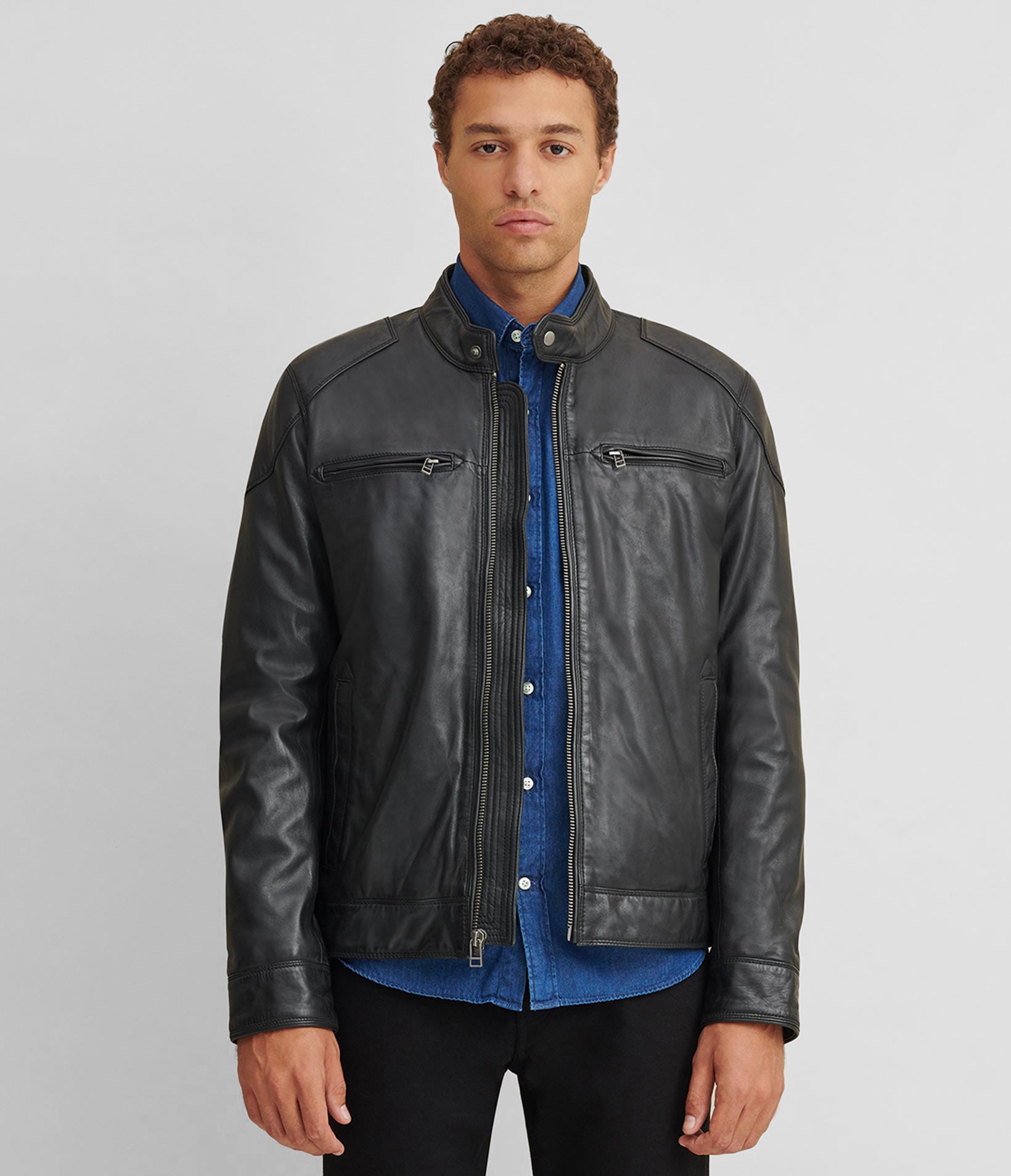 Leather Jacket With Shoulder Patches