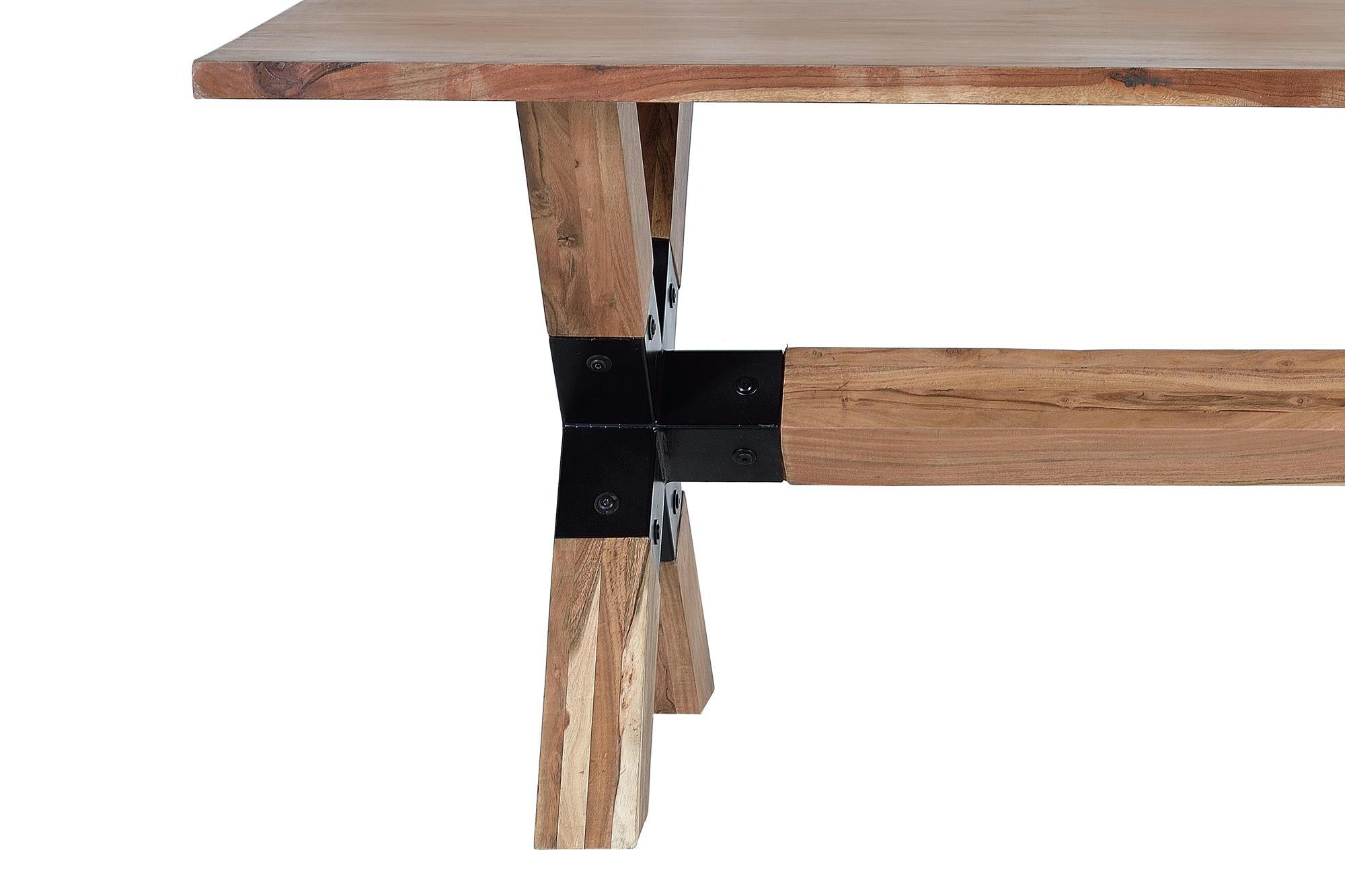 - Table à manger en bois d'acacia naturel et pieds en métal noir