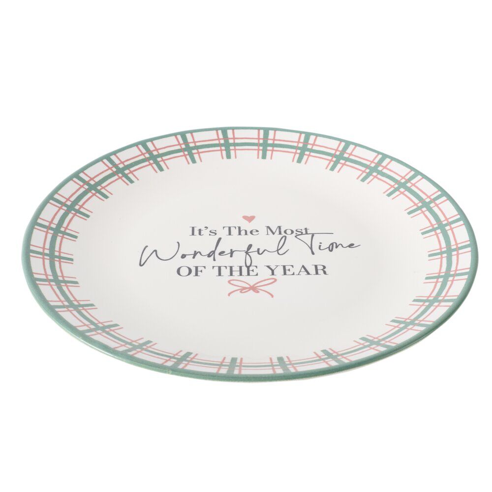 Assiete plate imprimé No&euml;l contour motif jacquard faïence Ø20 cm