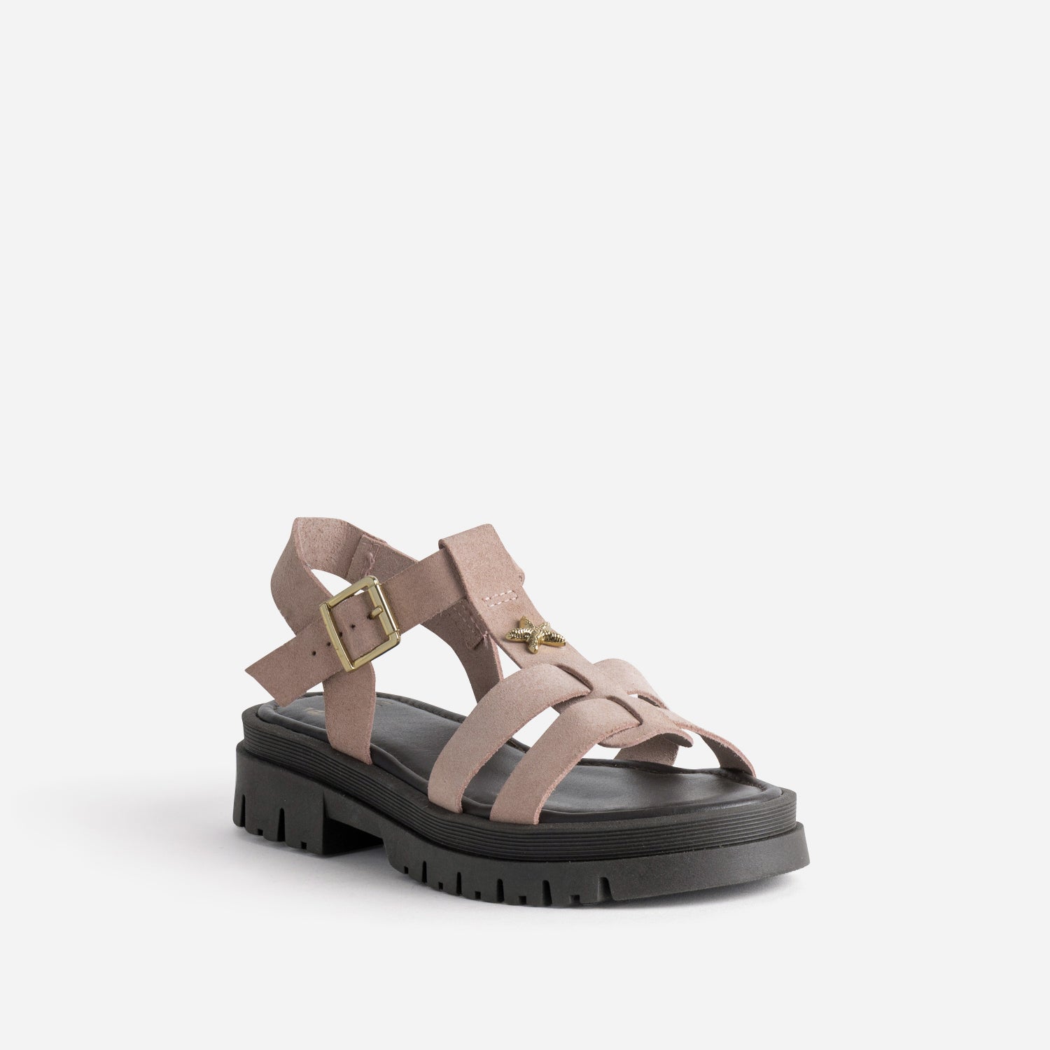 Sandale rose cuir velours décor étoile semelle crantée