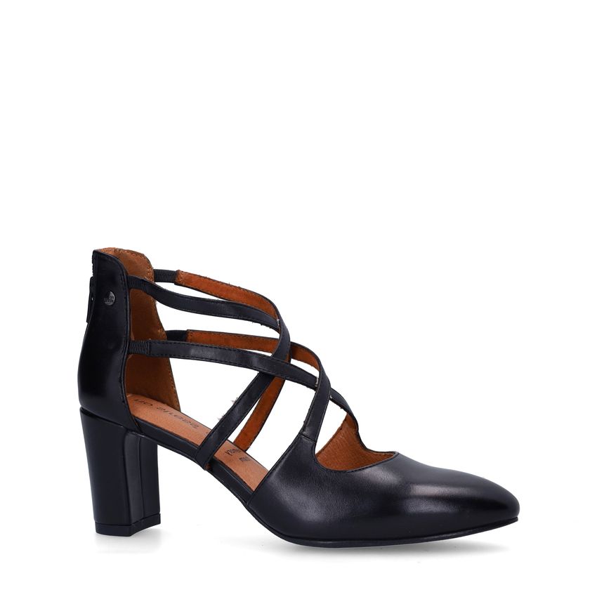 No Stress Zwarte leren pumps met ritssluiting