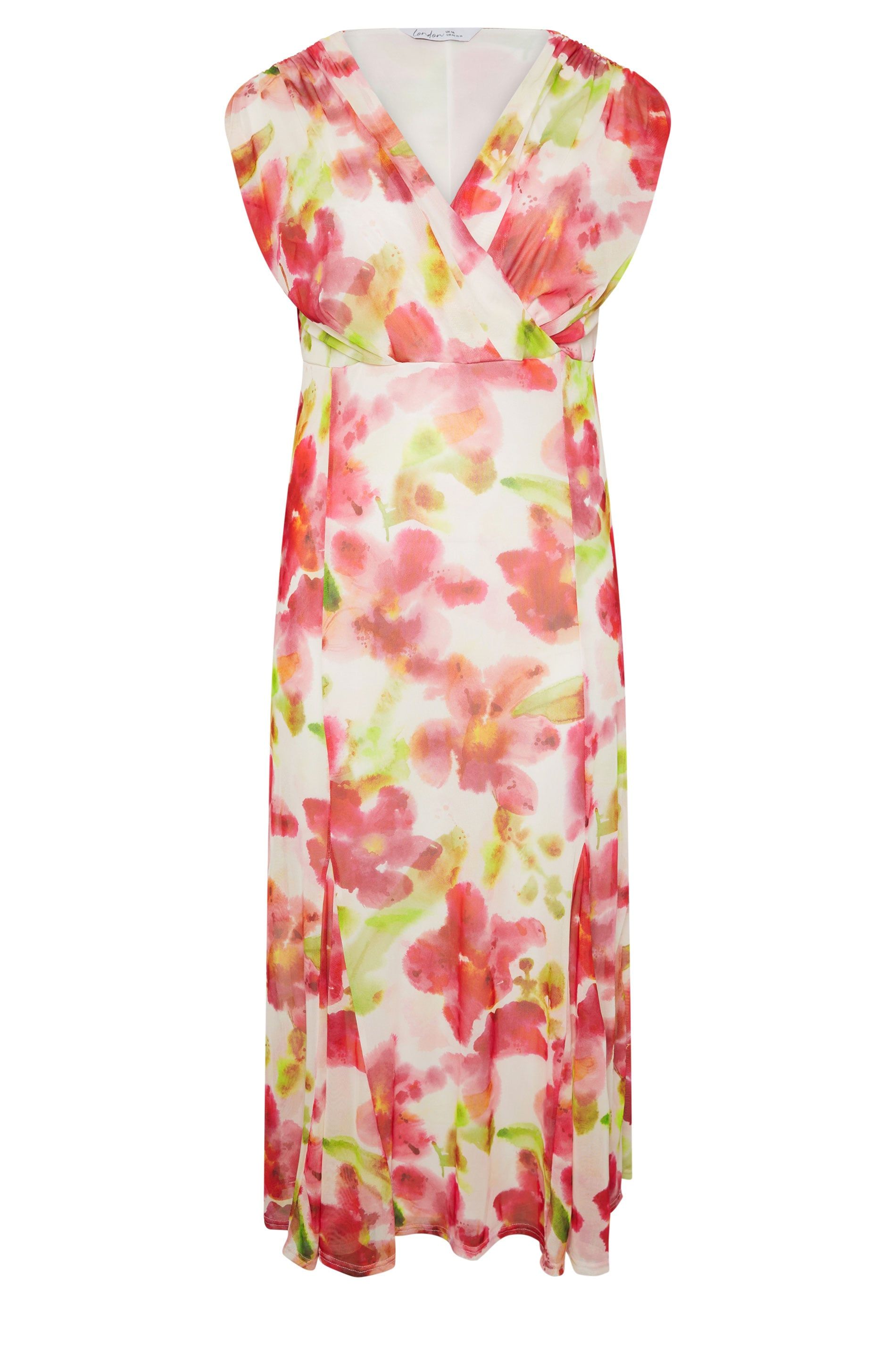 Yours Floral Mesh Godet Hem Wrap Dress