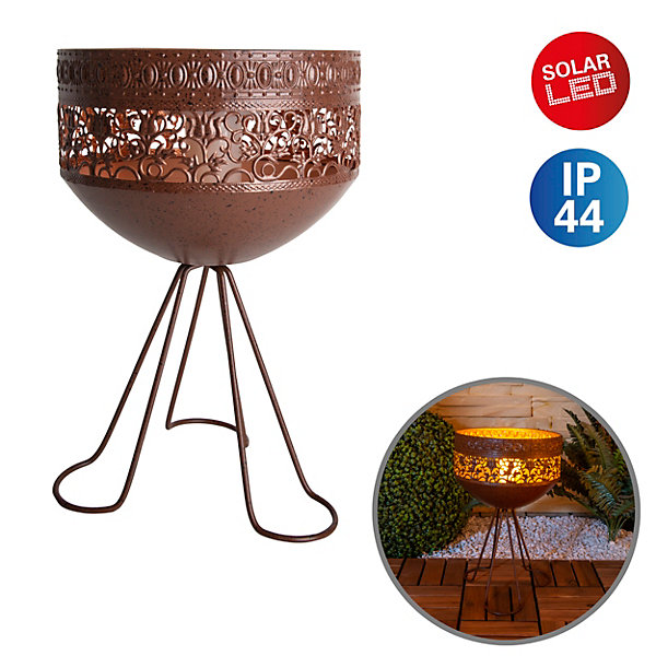 Lampe solaire décorative à LED avec pied, hauteur 34,5 cm, pour l'extérieur, en métal et plastique de couleur rouille, LED fixes