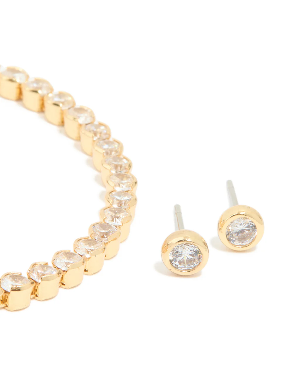 Gold Plated Cubic Zirconia Tennis Bracelet & Earrings Set