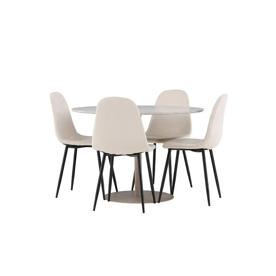 Hioshop Lycke eethoek tafel &Oslash;110cm en 4 velours stoelen beige