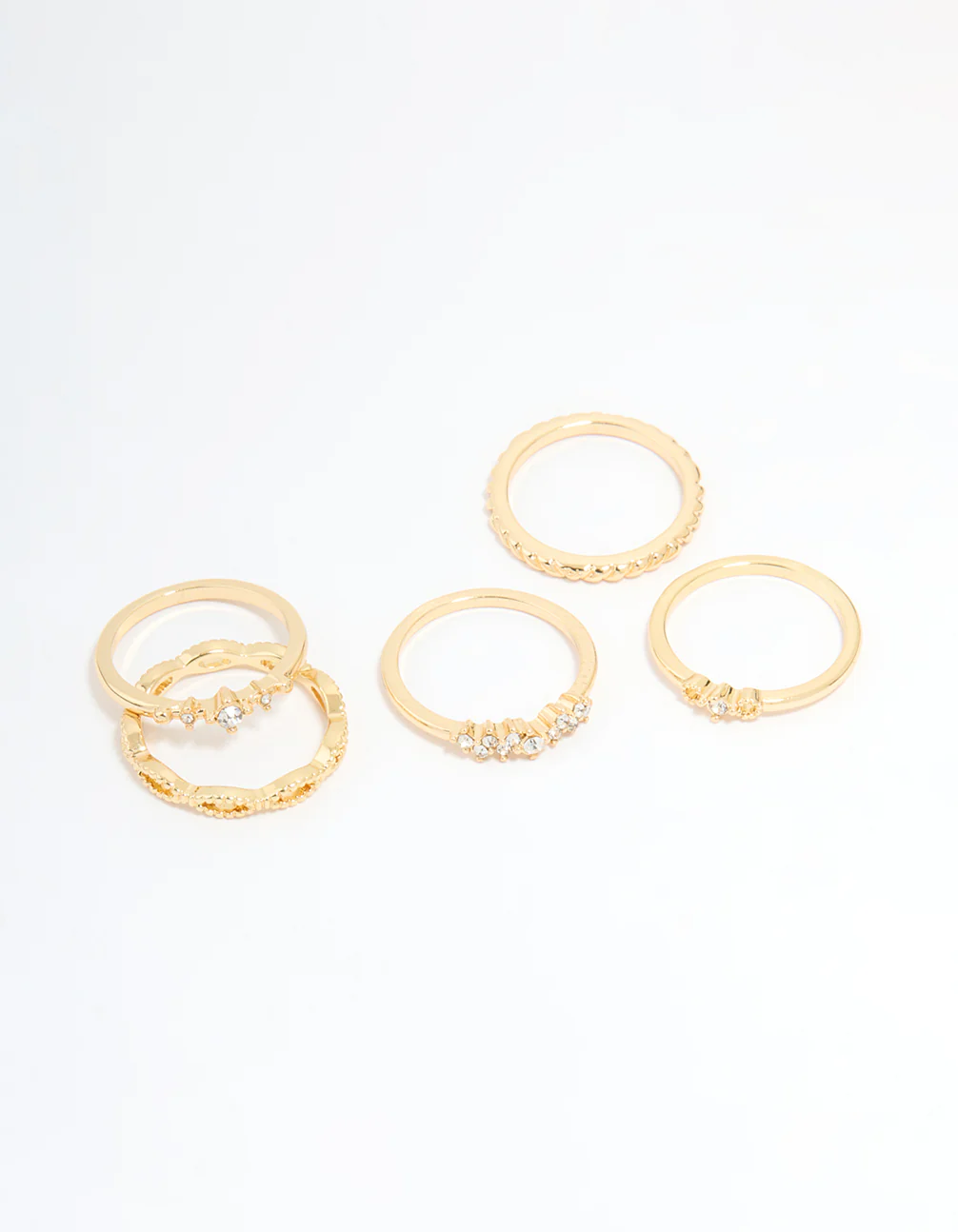 Gold Plated Diamante Rings 5-Pack