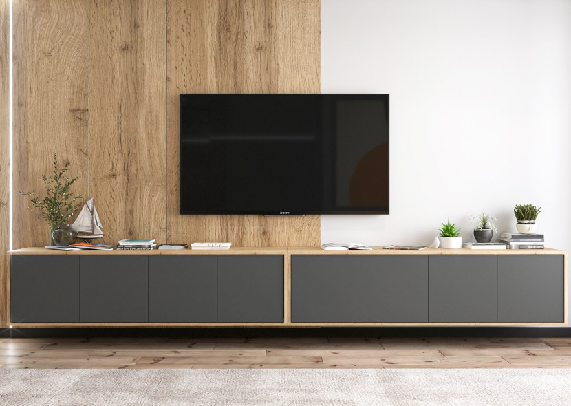 Wisząca Szafka Loft Komoda RTV grafit MAT 300 cm