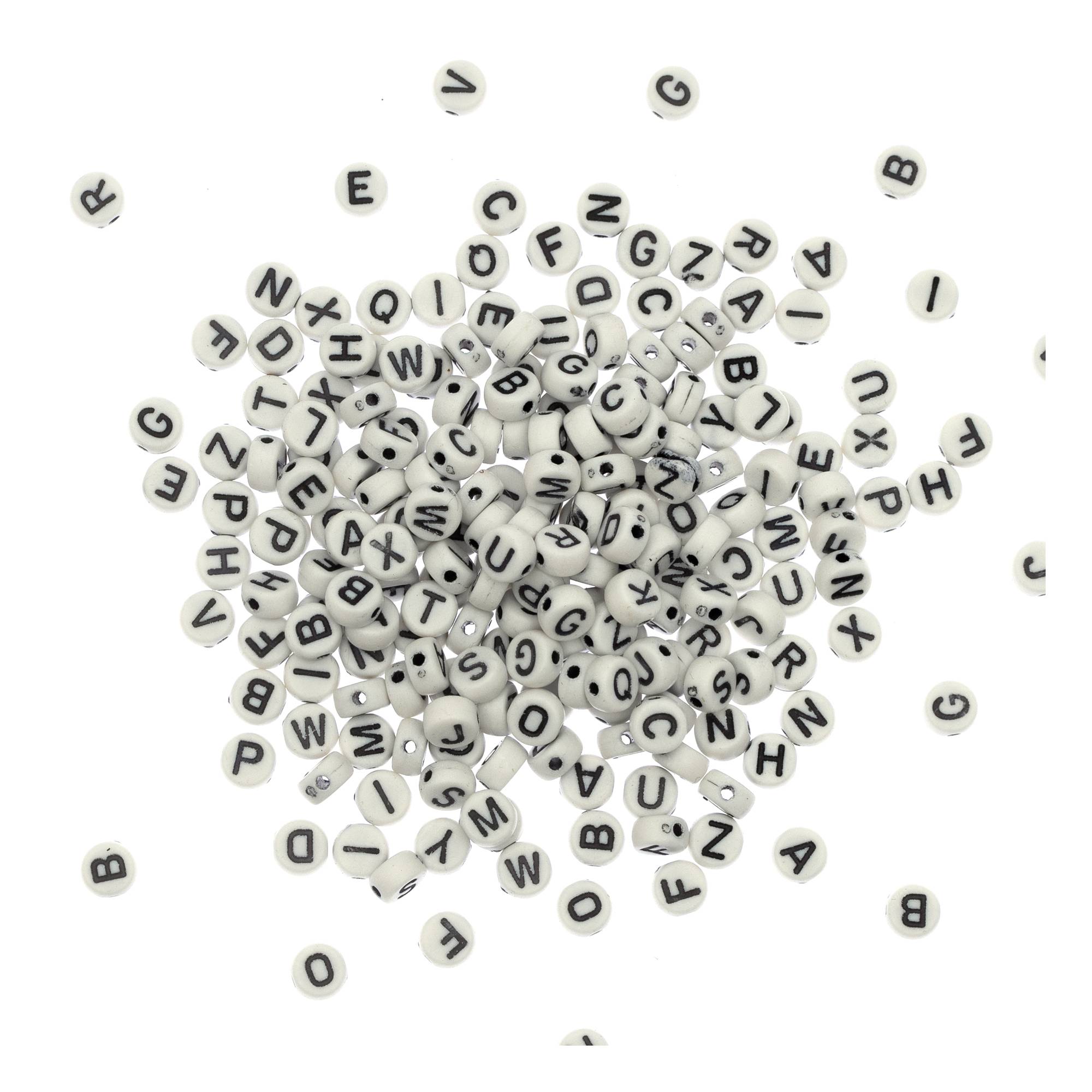 Black and White Round Alphabet Beads 50g
