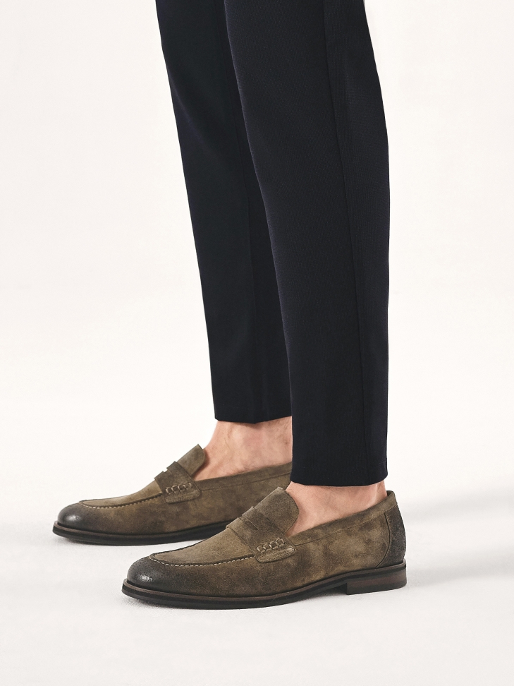 Suede loafers in khaki color