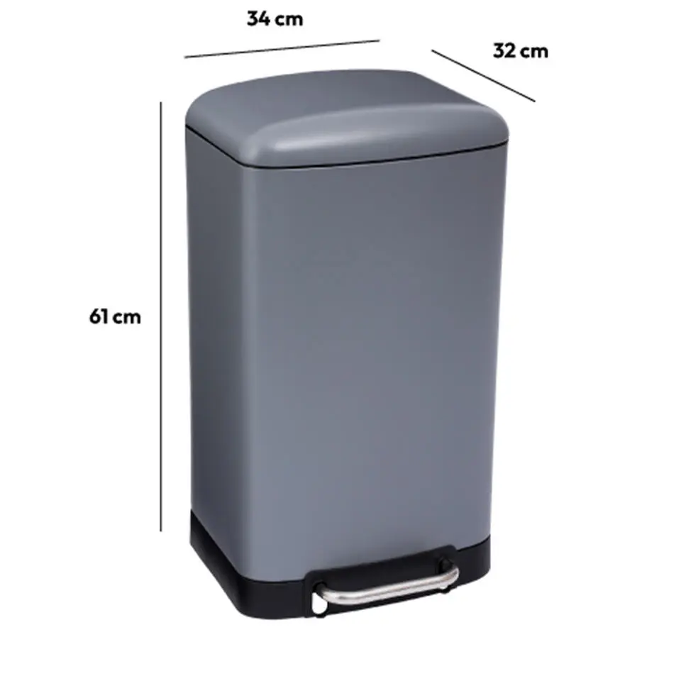 5Five Prullenbak/pedaalemmer - grijs - metaal - 30 liter - 34 x 61 cm