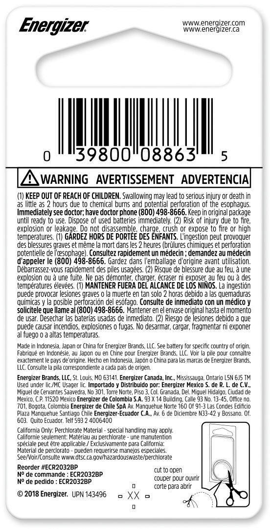 Energizer 1-pk CR2032 3V / 3 Volt Lithium Coin Cell Battery, Long Lasting