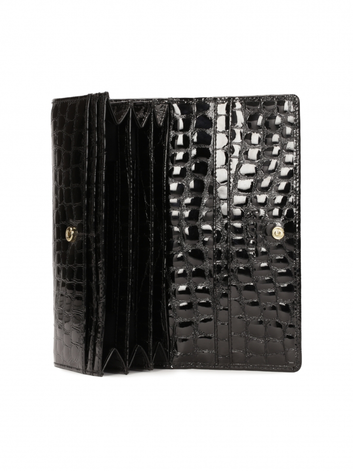 Large women's patent leather wallet with embossed pattern