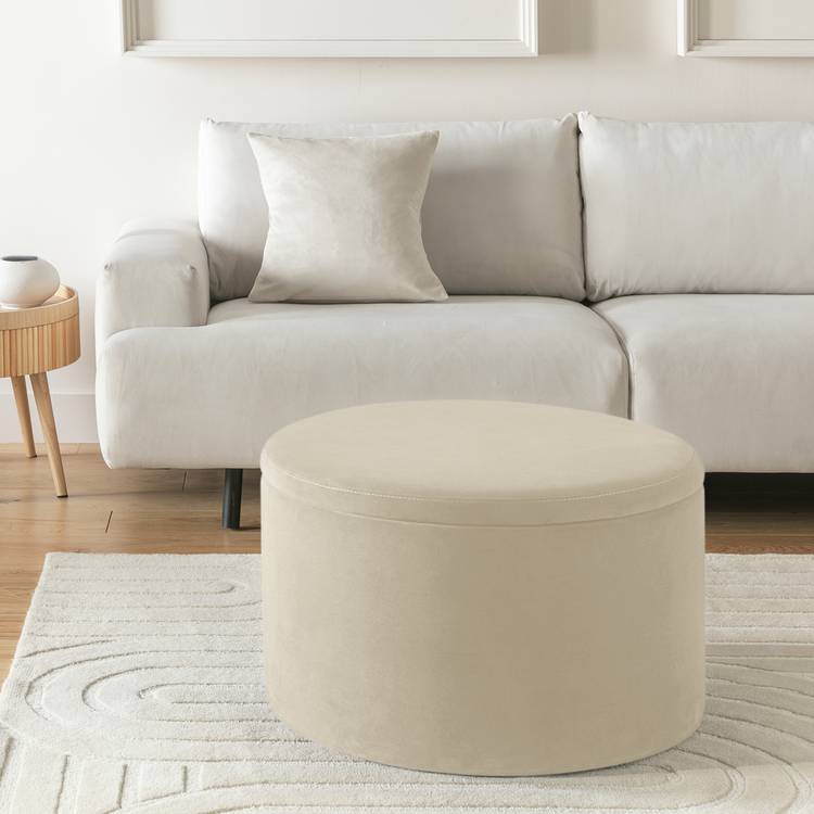 Habitat Large Dex Velvet Storage Footstool - Natural