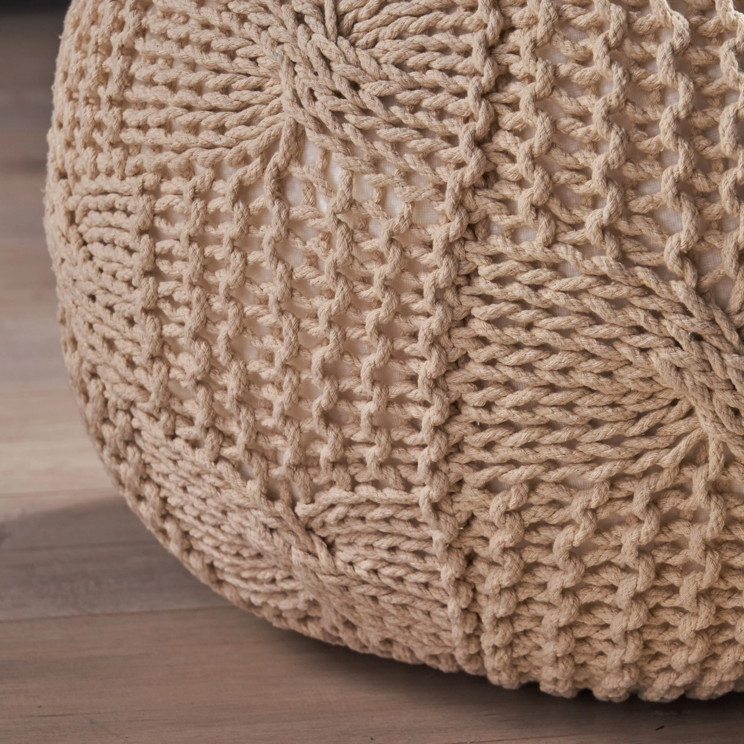 Bordeaux Knitted Cotton Round Pouf,Comfortable choice, multiple functions, classic design, and cozy cornersCoral