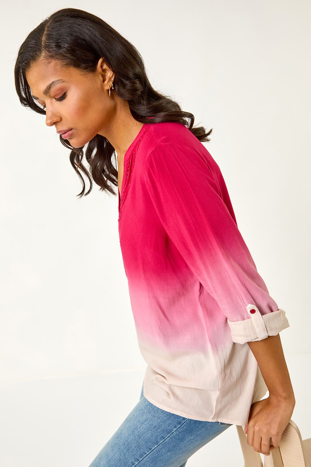 Roman Dip Dye Print V-Neck Top