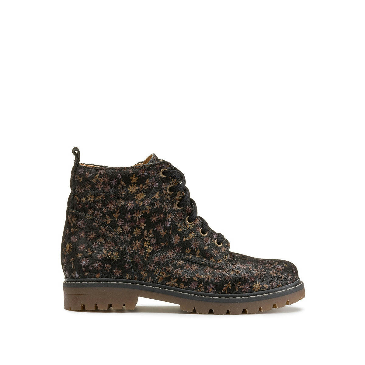 Bottines à lacets zippées en cuir à motif fleuri