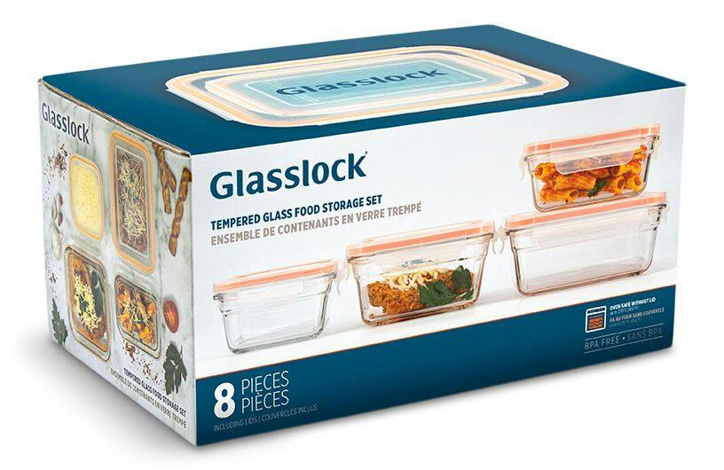 Glasslock Glass Food Storage Container Set Leakproof, 8-pc