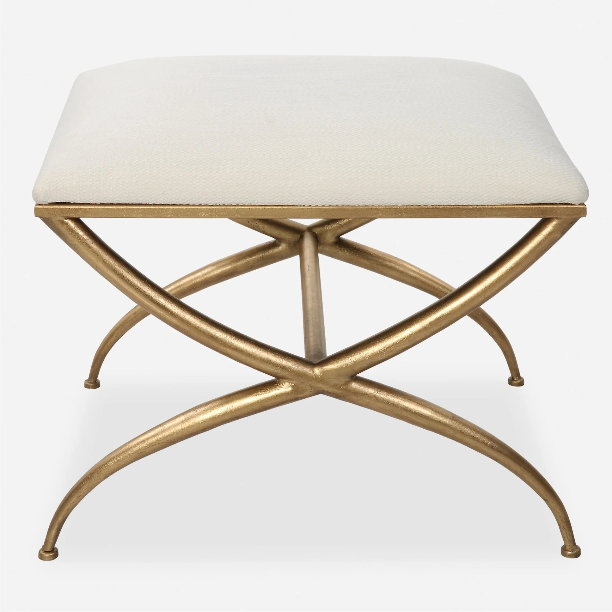 Small Upholstered Bench with Crossed Legs - 23.5 - Antique Gold Finish