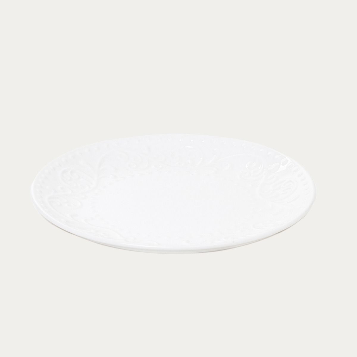 Talerz SYLIA deserowy biały z ornamentem 21 cm